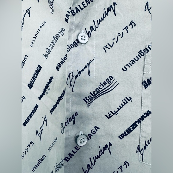 BALENCIAGA Gorgeous Logo all over written midi Poplin shirt dress Dust black - Picture 7 of 17